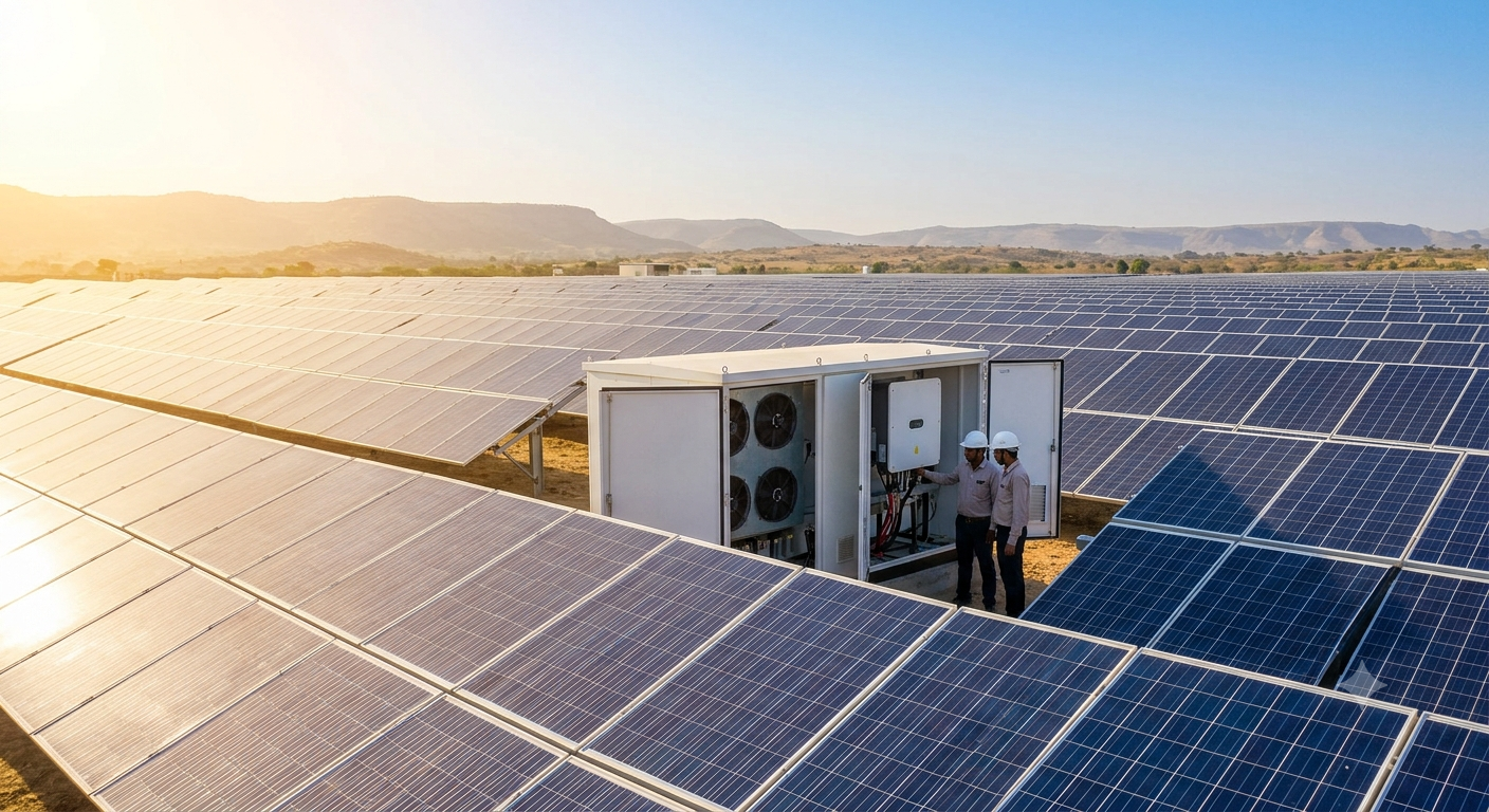 Solar farm battery and monitoring station
