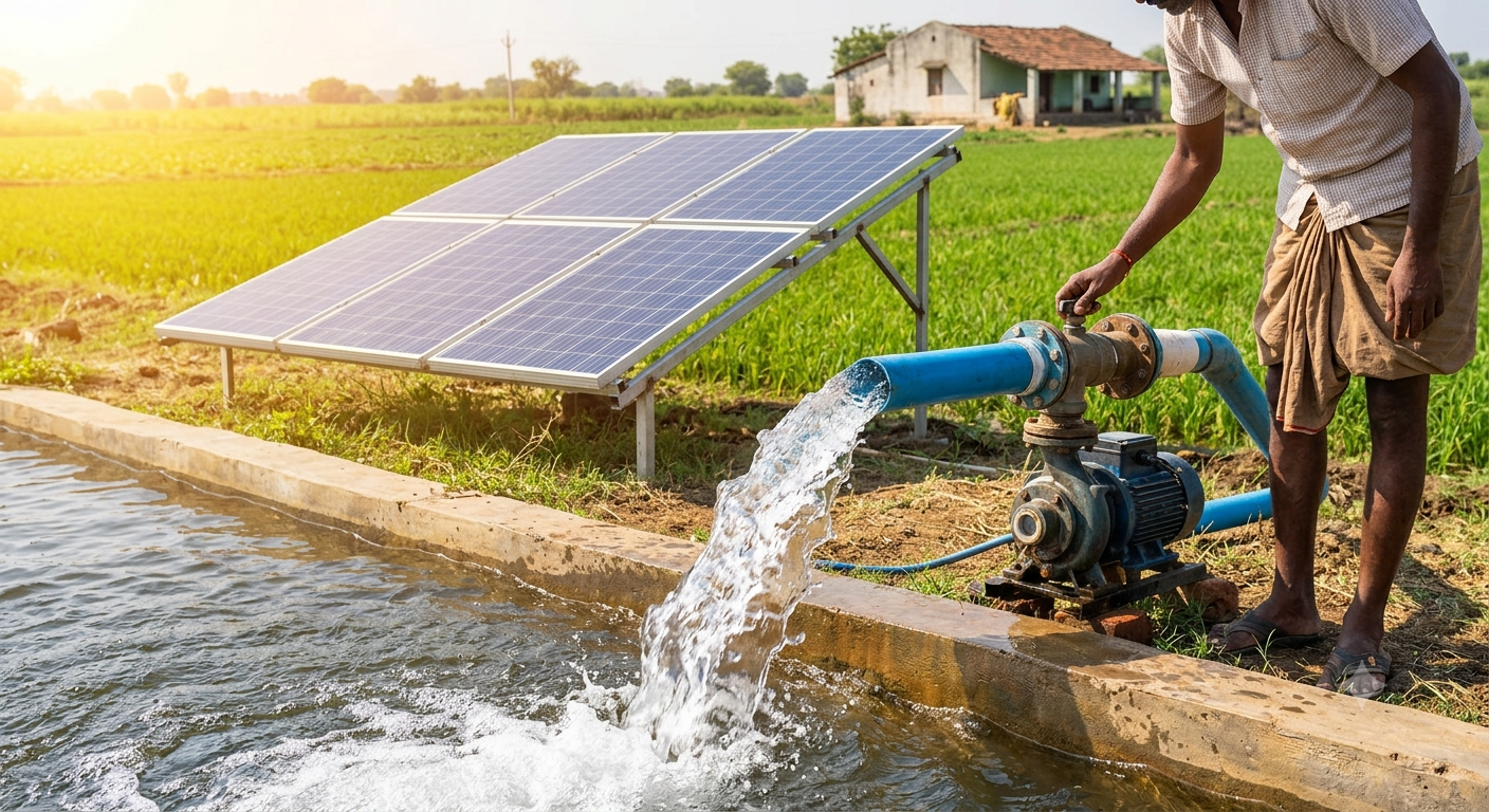 Solar water pump in a farm field